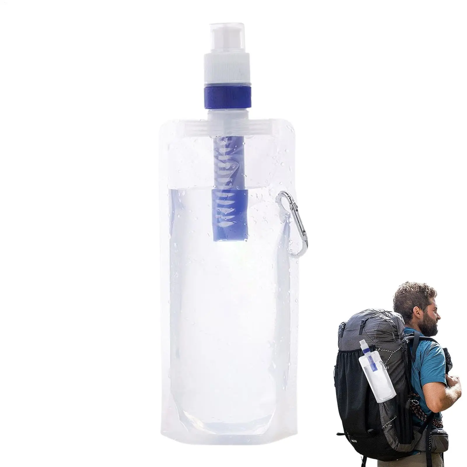 1000ml Foldable Filtered Water Bottle Filter Straw Reusable Squeeze Water Bag With Filter Leak Proof for Outdoor Backpacking