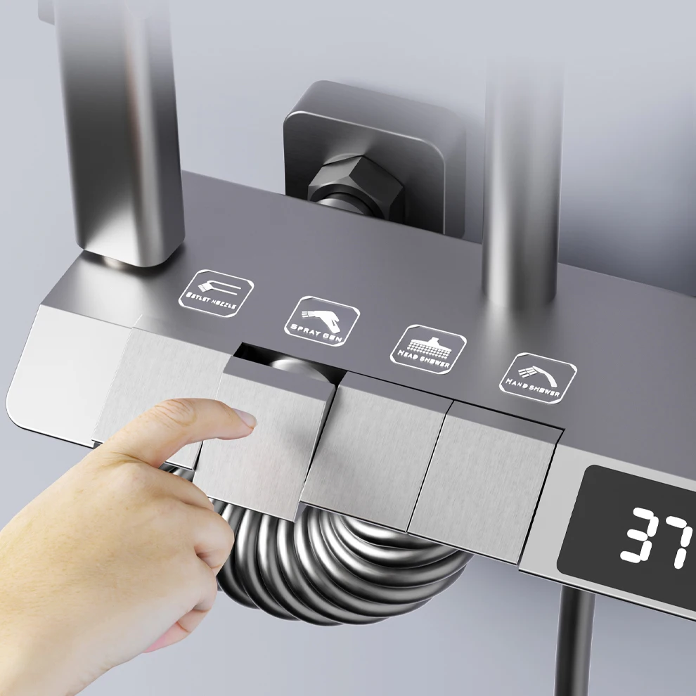 Newly Digital Piano Bathroom Shower System Wide Panel Brass Shower Faucets Mixer Luxury Gray Thermostatic Bathroom Sets