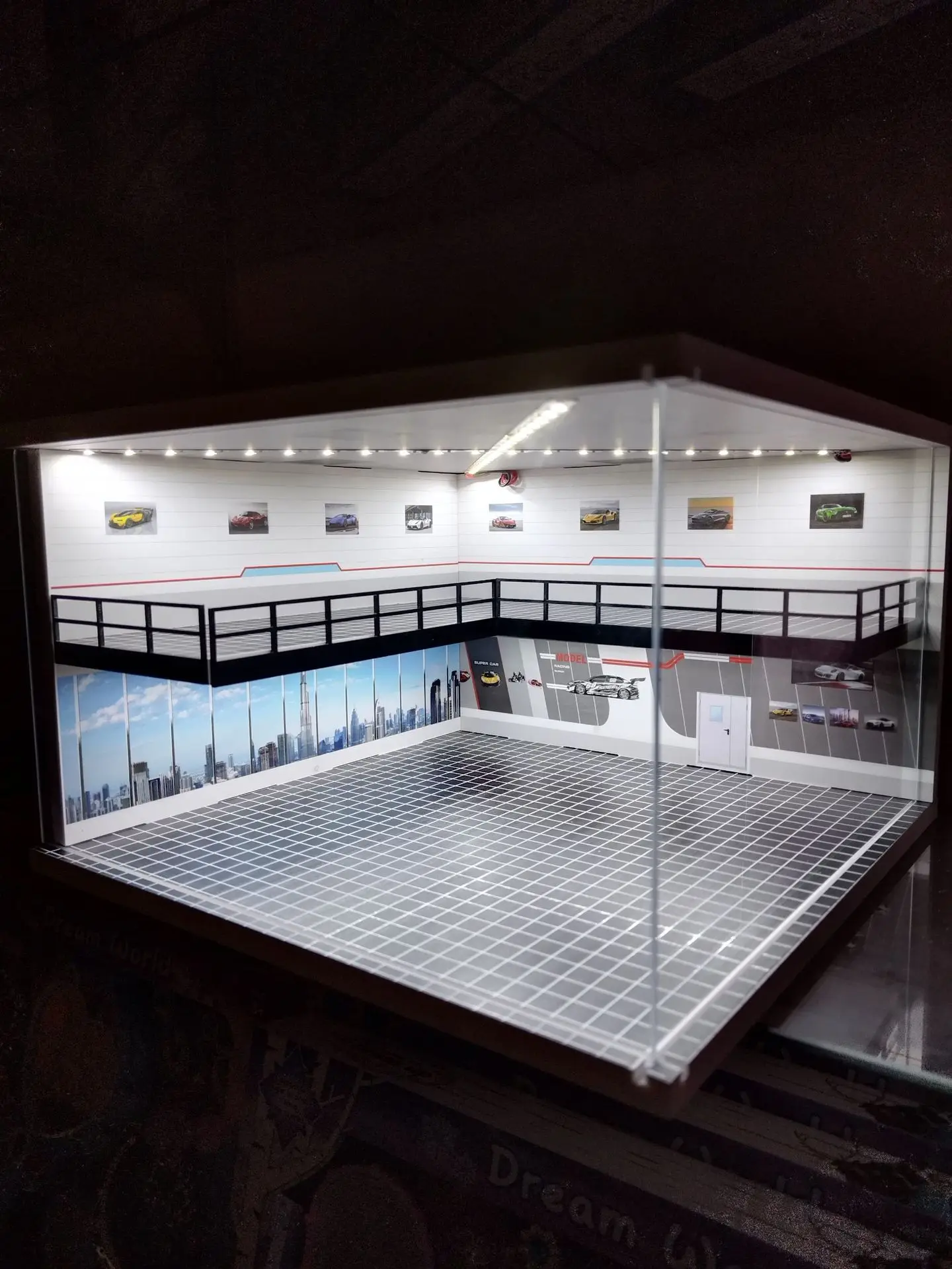 1/64 Car Showroom Garage Scene Model with Light Assembled Parking Lot Diorama Parking Place for Miniatures Vehicles Display image 8