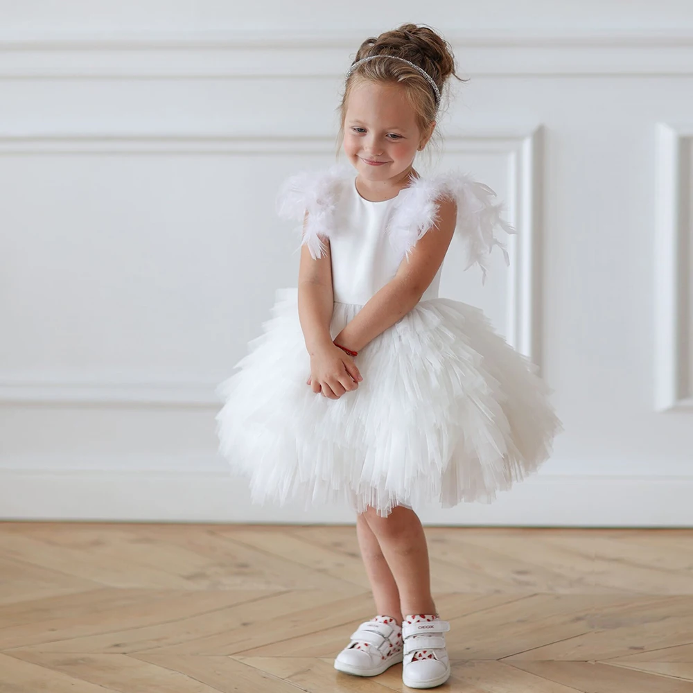 

Gardenwed Flower Girl Dress Layers Girl Dress Feather Wedding Party Dress Kid's Birthday Dress First Communion Dress Baby Cloth