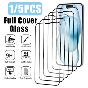 1/5pcs Voll abdeckung gehärtetes Glas für iPhone 14 15 13 12 11 pro max se 2020 2022 Displays chutz folie für iPhone 13 12 Mini 8 7 Plus