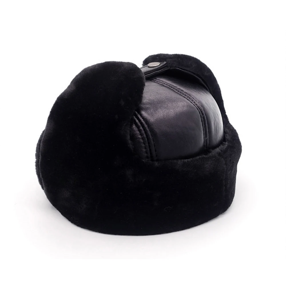 Mens hat Male Casual Winter Warm Sheepskin Leather Cap 100% Natural Real Sheepskin Leather Bomber Hats