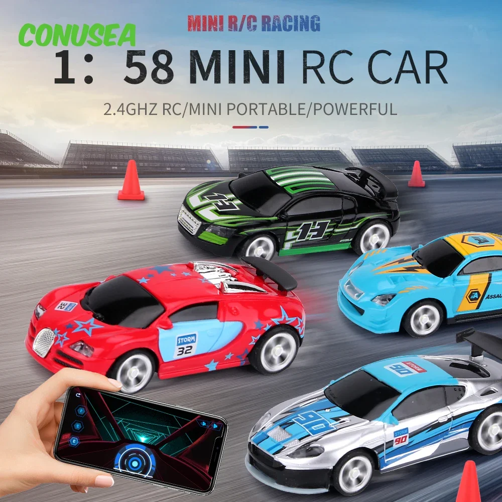 RC 레이싱 카 미니 1/58 캔 차량 앱 원격 제어 자동차 트럭, 전기 드리프트 RC 모델, 라디오 조종, 어린이 장난감, 소년 선물