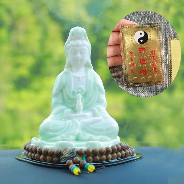 Statue de bouddha en porcelaine + amulette carte or AAAAA +, boutique de  voiture à domicile, bon talisman, déesse de la sécurité, Guanyin  Bodhisattva - AliExpress