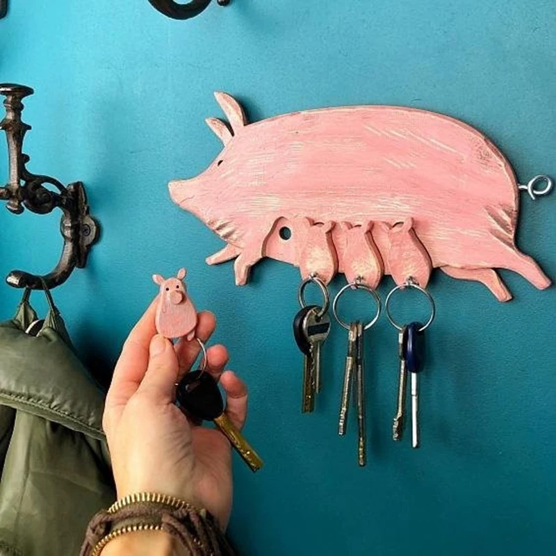 

Piggy Key Ring Wall Sculpture Decorative Key Holder Hanging Board Key Chain Pendant Decoration Key Door Hook Durable Easy To Use