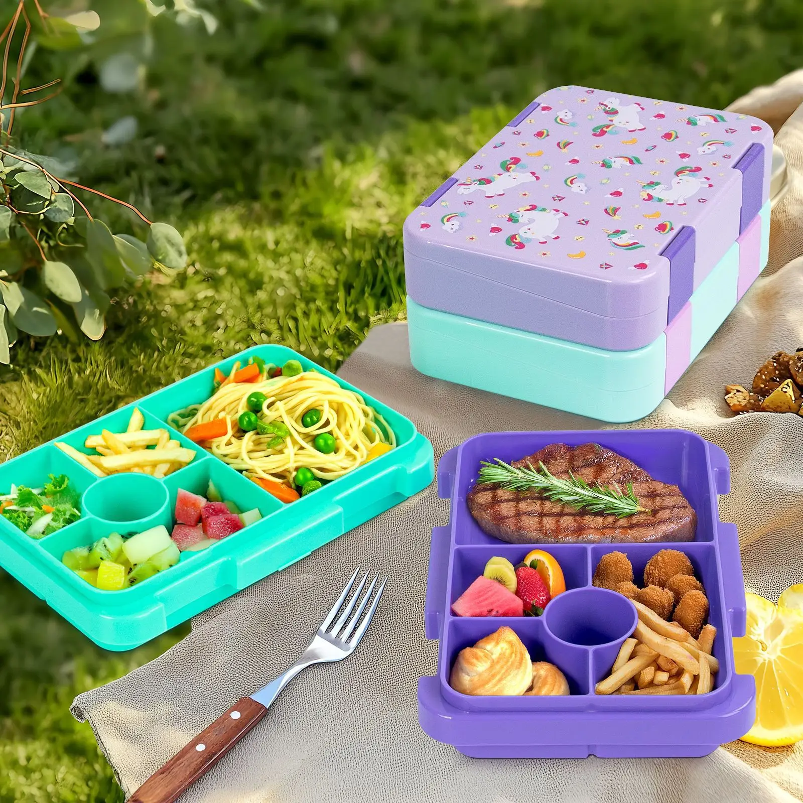 Food Grade Portable Lunch Box Lunchbox School Microwave heating Children Cartoon Bento High-capacity Kid Double Buckle Lunch Box