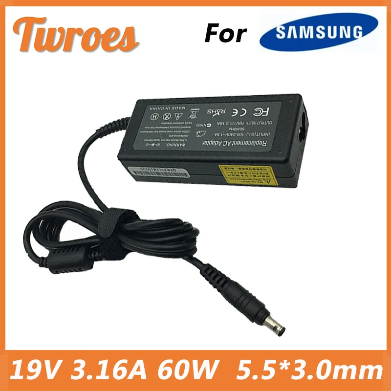 

19V 3.16A 60W 5.5*3.0mm AC Laptop Charger Power Adapter For Samsung R429 RV411 R428 RV415 RV420 RV515 R540 R510 R522 R530
