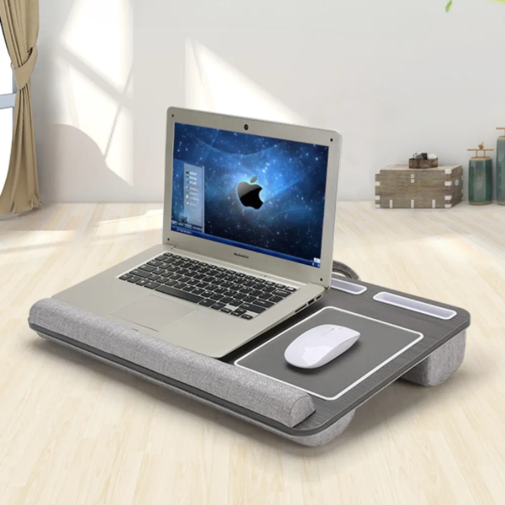 Simple and Portable Laptop Desk Multifunctional Solid Wood Sponge Sofa Lazy Gaming Table with Anti-slip Mouse Pad Phone Holder