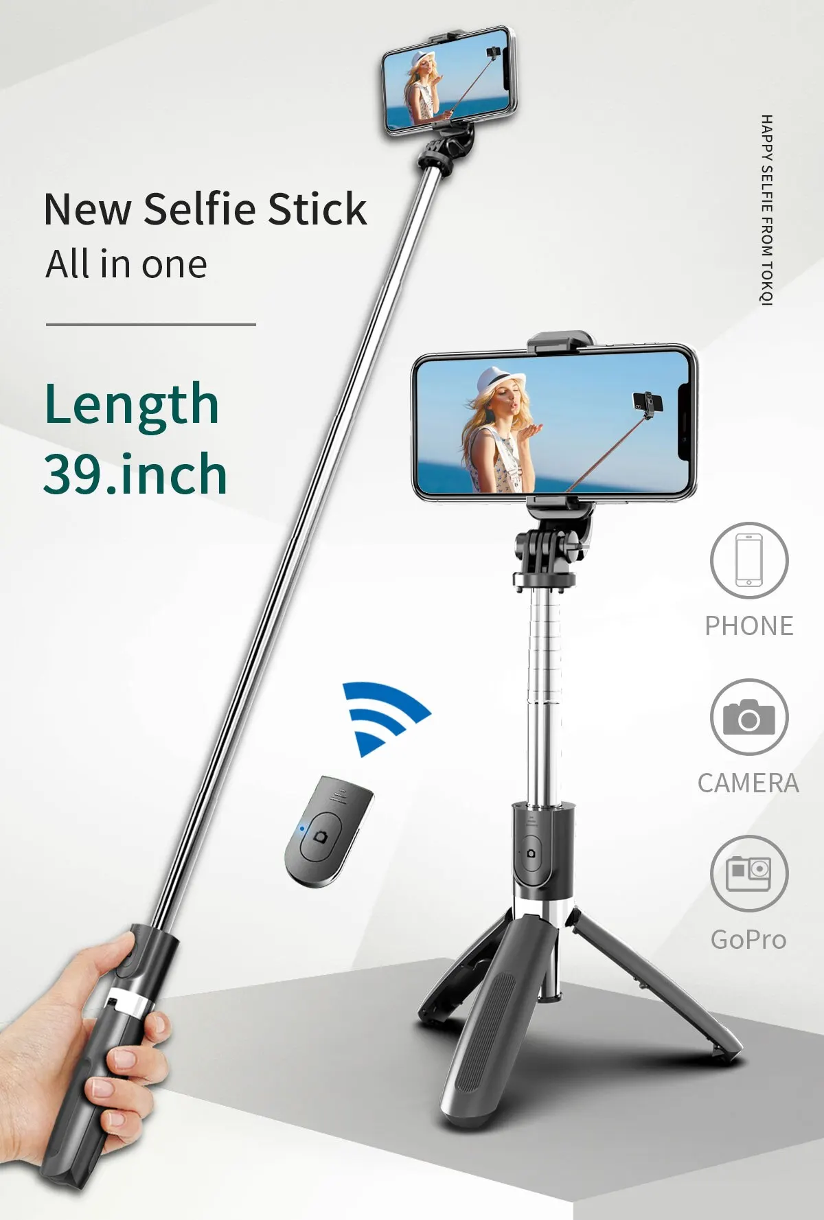 INRAM-L02 Wireless Bluetooth Selfie Stick with Mini Tripod Foldable Selfie Rod with Remote Control for Phone Action Camera Iphone Sports Camera Selfie Stick Selfie Stick Tripod Cell Phone Selfie Stick Smartphone Selfie Stick Selfie Stick Phone Selfie Tripod