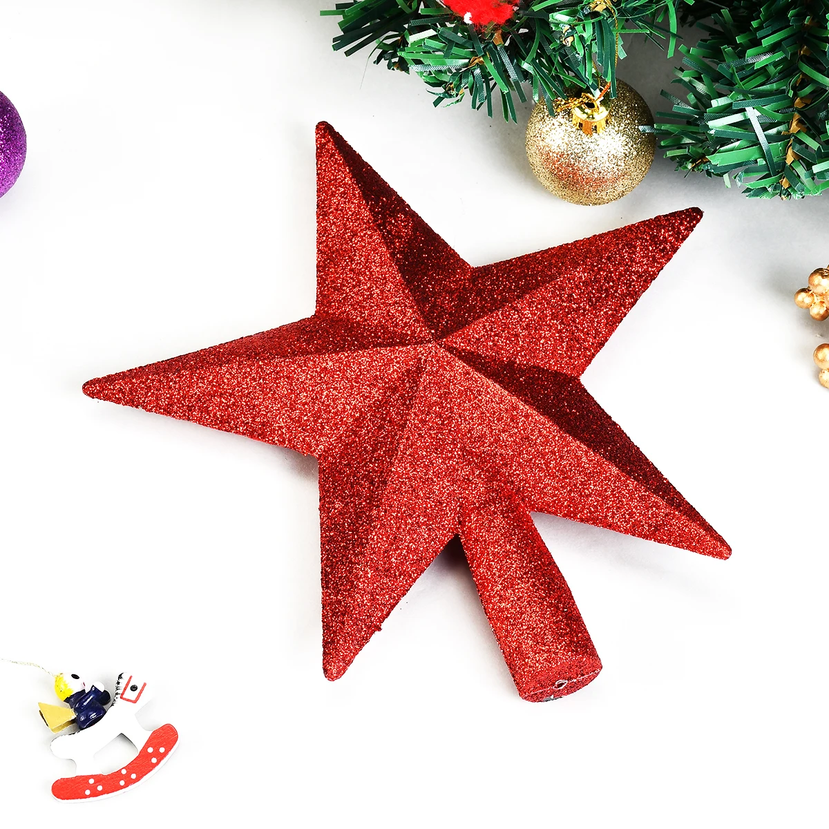 1PC Christmas tree top decoration pendant Three-dimensional star Gold powder five-pointed star