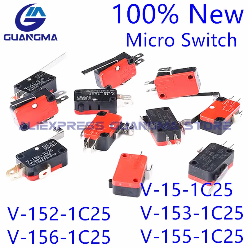 Micro Interruptor do Limite do Curso 3pin V152-1c25 V-156-1c25 V-15-1c25 V-153-1c25 v 155 1c25 16a 250vac Spdt 100 Novo 10 Peças