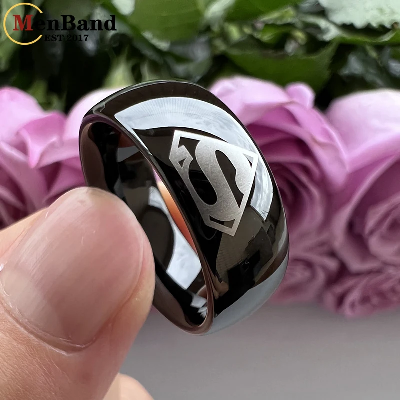 MenBand 6MM 8MM Laser Engraved Super Man Logo Men Women Tungsten Wedding Band Ring Domed Polished Shiny Comfort Fit