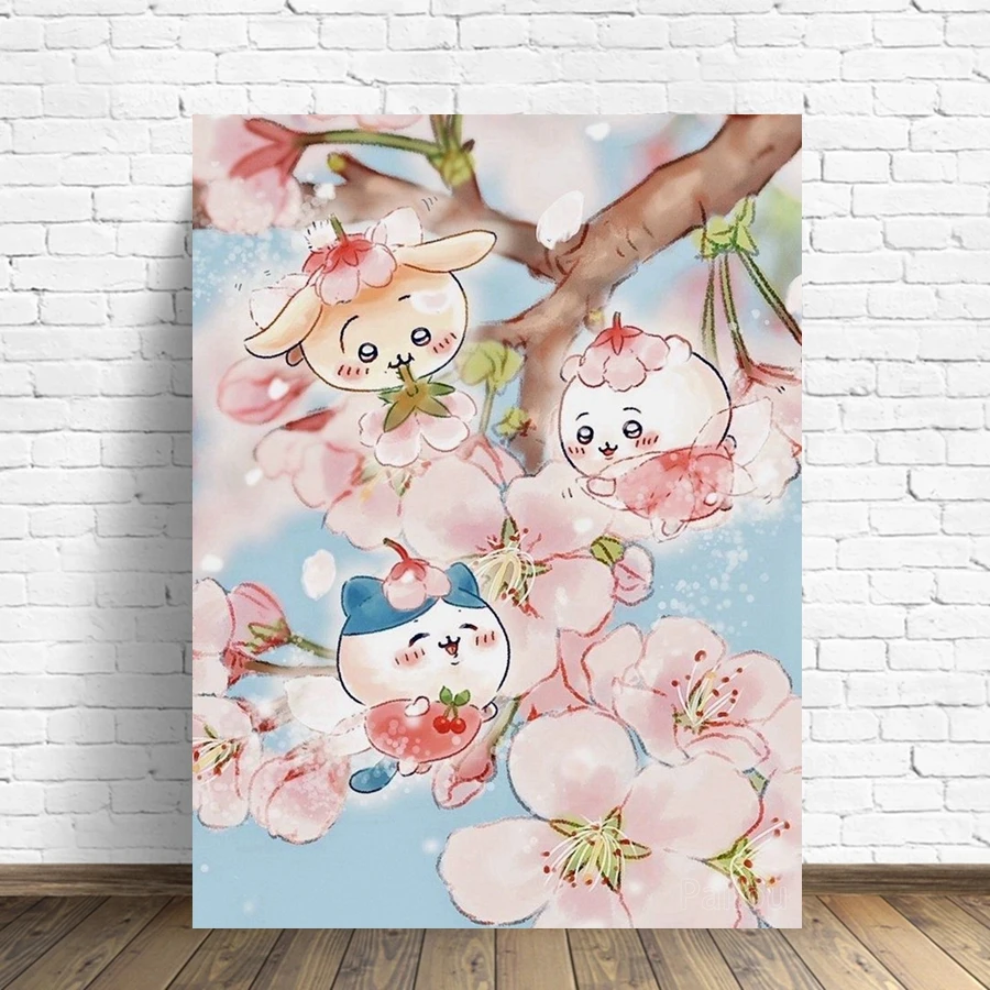 Chiikawa Cartoon Sakura Scenery Diamond Mosaic Painting 5d Diy Nagano Comic Art Cute Little Animal Cross Stitch Home Decor Gift