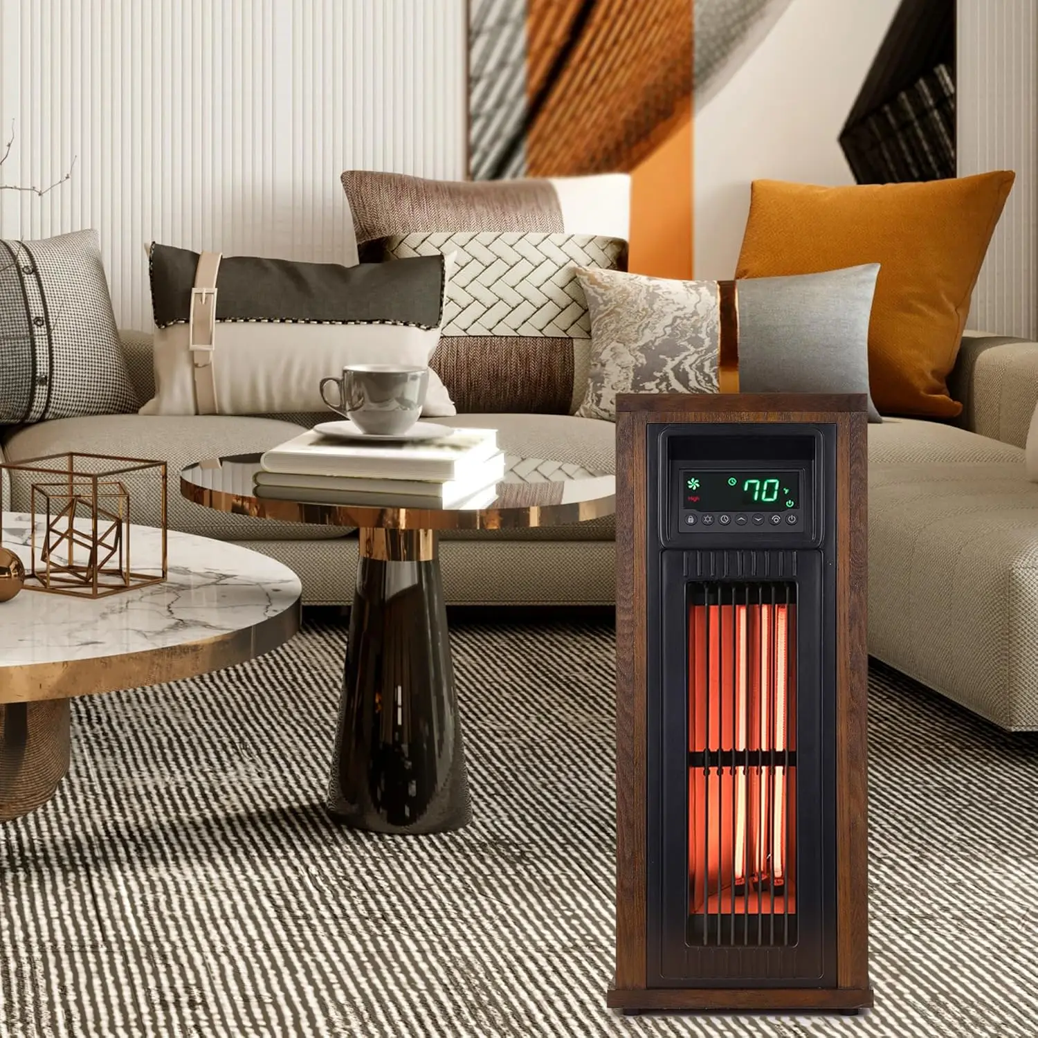 LifePro 23 Inch Portable Electric Infrared Tower Space Heater for Indoor Use with 3 Heating Elements, Thermostat, and Remote, Br
