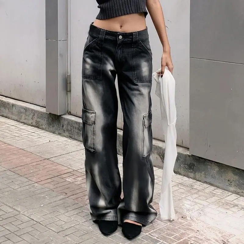 Jeans Are Tie-Dyed With Contrasting Colors High Waist Loose And Slim American Retro Female Wild Spice Girl Straight Pants