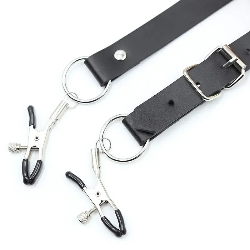Leather Strap Harness Nipple Clamps Bdsm Slave Fetish Bondage Restraints Labia Clips BDSM Erotic Accessories Sex Toys for Women