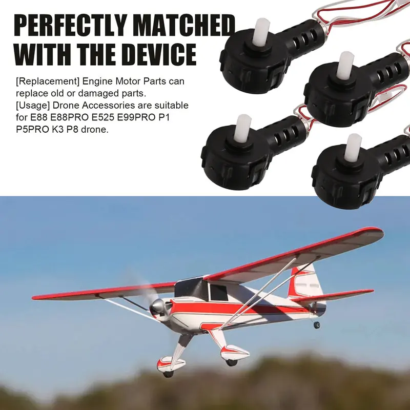Kit 4 Moteurs Drone E88 E525 P8 Pièces de Rechange RC Noir