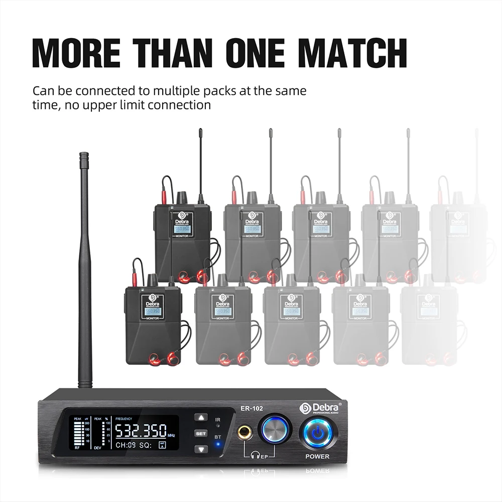 Debra ER102 UHF In Ear Monitor Wireless System Multiple Professional Transmitter for Small Concerts Home Theater