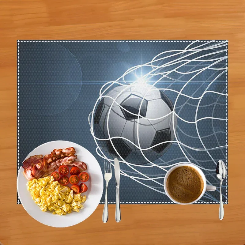 Soccer Field Print Dining Table Placemat - Linen Kitchen Accessory for Coffee Cups and Tableware
