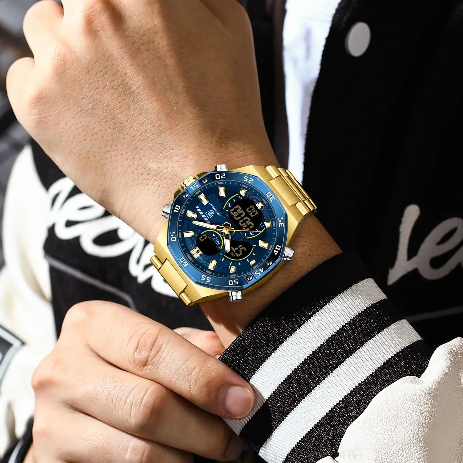 Poedagar Top Military Men Watch Week Date Waterproof Led Man Digital Watch Stainless Steel Trendy Men's Quartz Watches+box Gift, Alina Gadgets