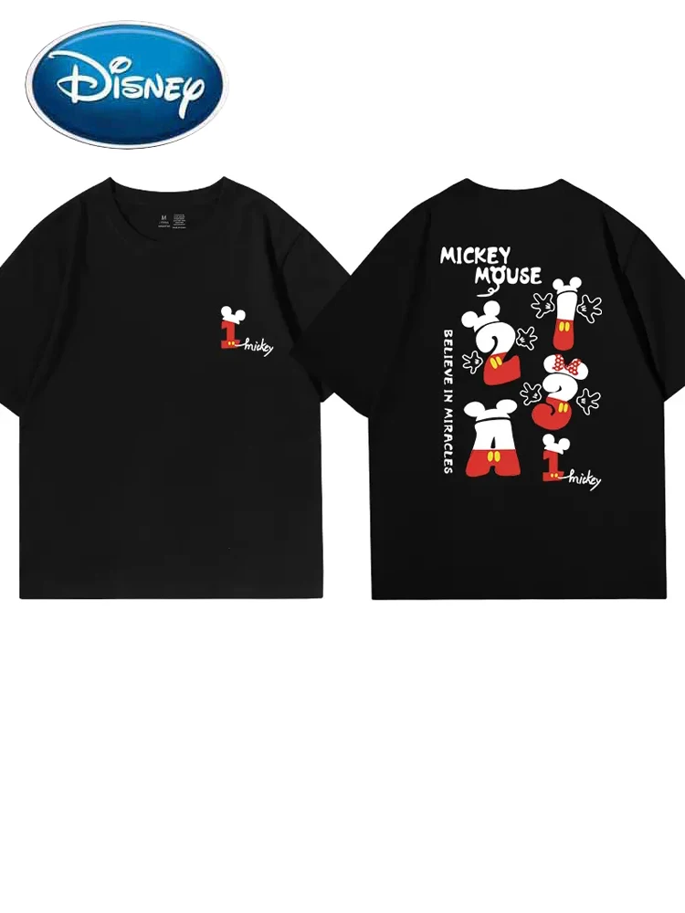 

Disney Front Back Fashion Mickey Mouse Letter Cartoon Print T-Shirt Women O-Neck Short Sleeve Tee Tops Oversize Female 13 Colors