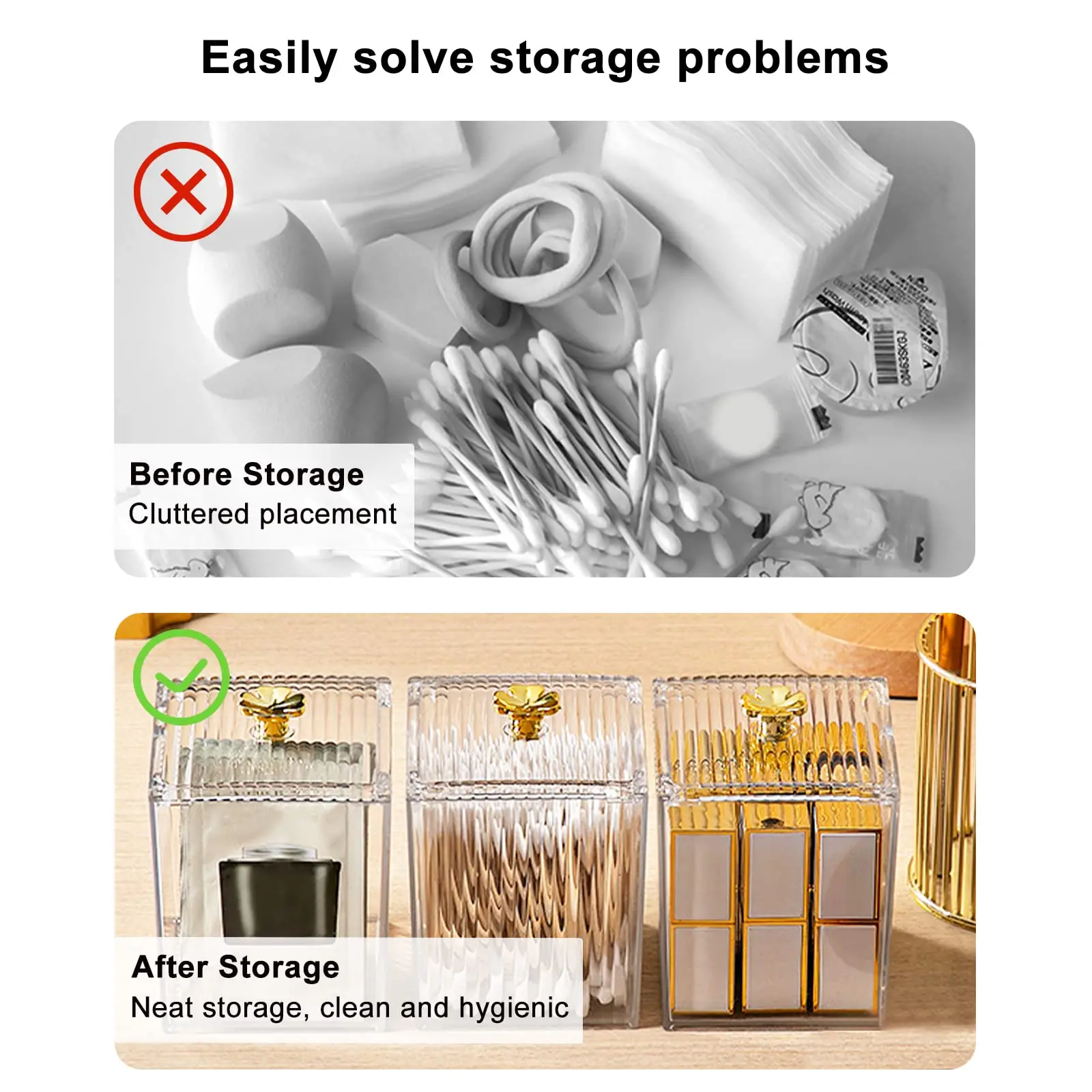 Qtip Holder Dispenser  Clear Bathroom Organizer Jar  Swab/Pad/Ball Holder Container Cosmetics Storage Boxes for Vanity 6
