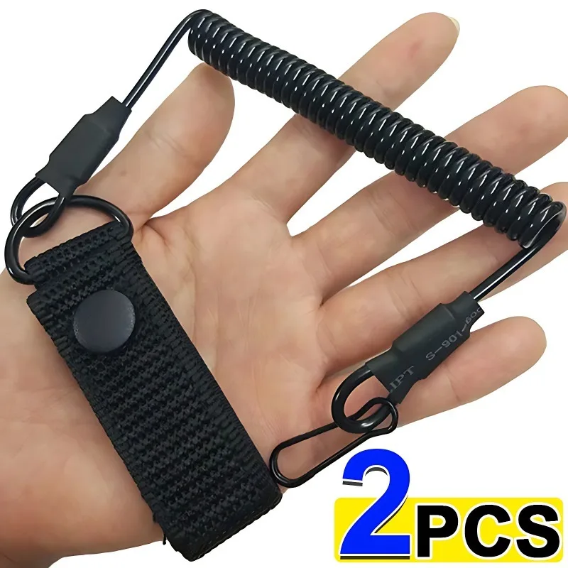 Cordón elástico táctico antipérdida, correa de seguridad de resorte militar, cuerda de pistola para llavero, cadena, linterna, accesorios de caza