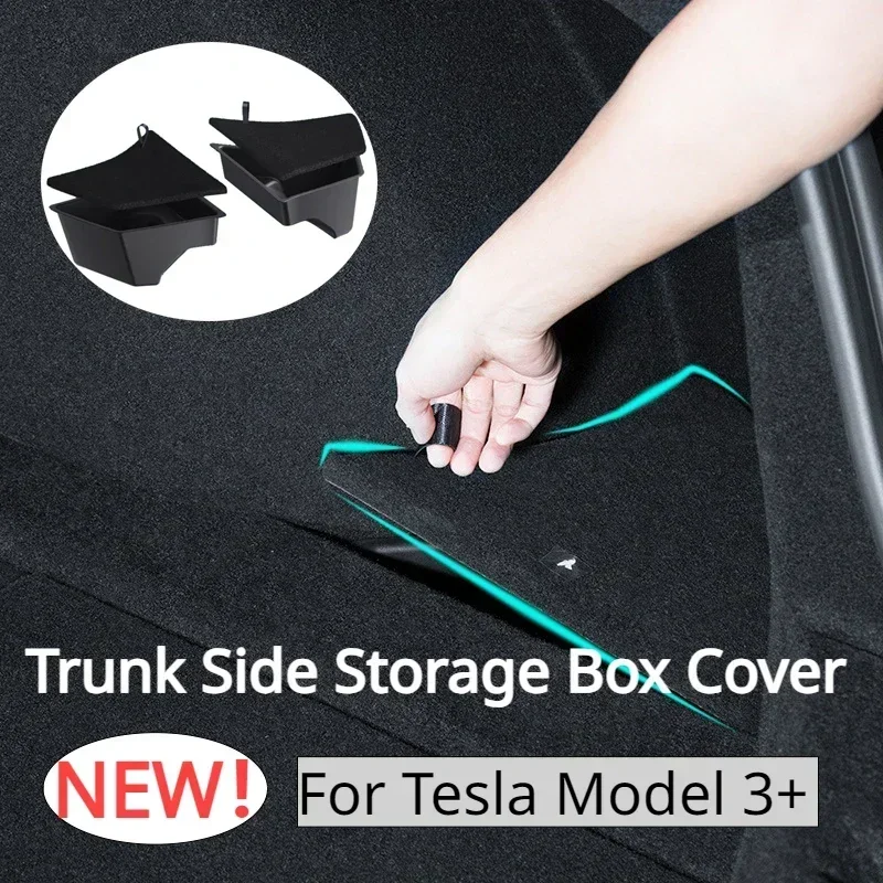 Trunk Storage Box for Tesla Model 3+ Rear Trunk Side Storage Box Lids Organizer Garbage Bin New Model3 Highland 2024 Accessories for tesla model 3 2021 2pcs car front trunk storage box grocery bag hooks organizer easy to install auto tuning accessories