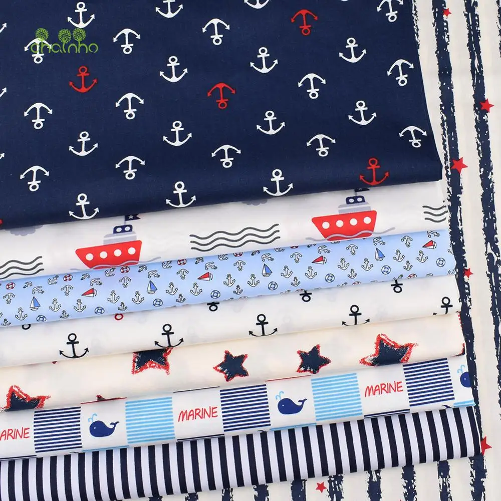 Chainho,Printed Twill Weave Cotton Fabric,DIY Sewing Quilting Material,Patchwork Cloth,8 Designs Ocean Series,2 Sizes,15C138
