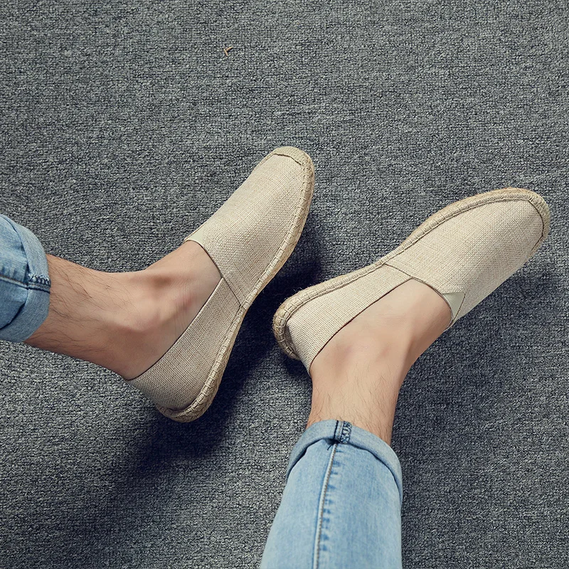 Breathable Comfortable Thick Sole Linen Shoes Soft Shoes for The Elderly Light Personality Canvas Shoes Lazy Shoes A Slip-on Men 6