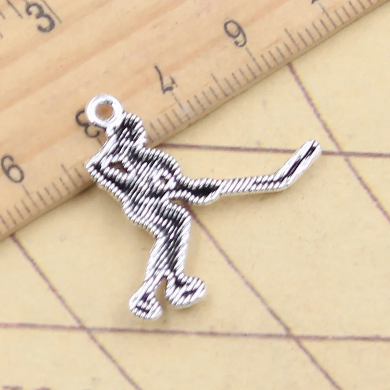 참 하키 선수 스포터, 티베트 실버 컬러 펜던트, 앤티크 주얼리 제작, DIY 수제 공예, 27x26mm, 10 개