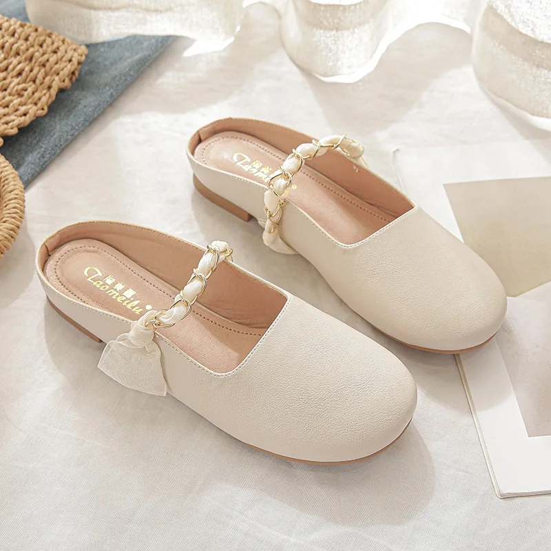 

Flat Shoes Female Slippers Women Summer Pantofle Shallow Luxury Slides Low Cover Toe 2023 Designer Soft Fabric Hoof Heels Fashio