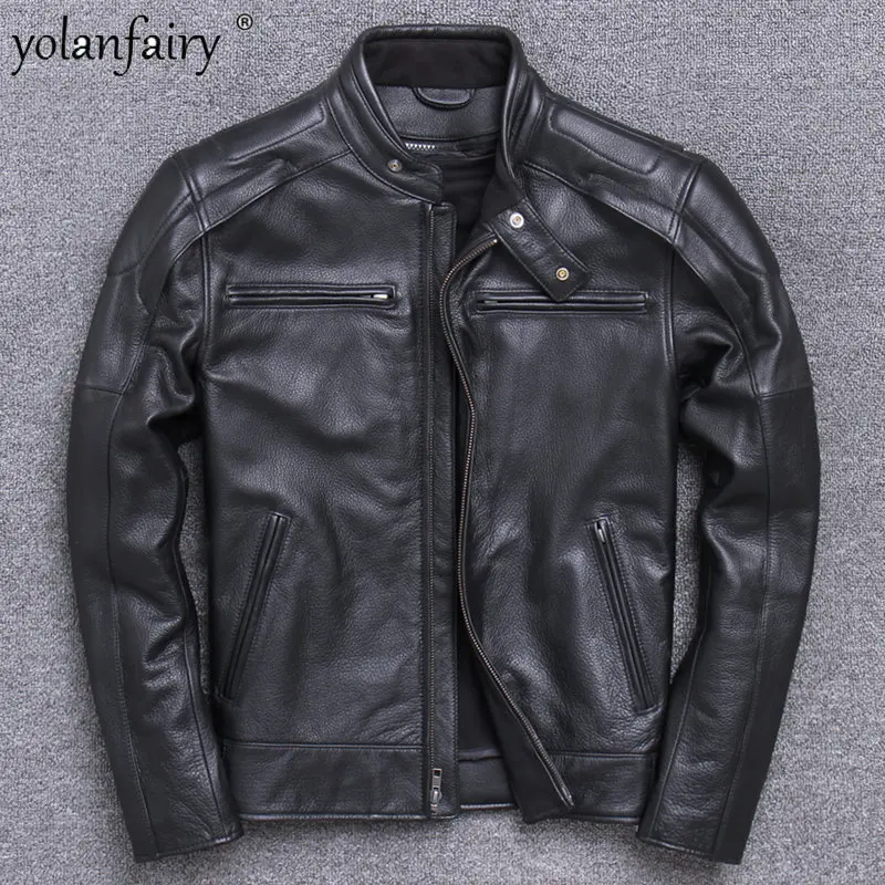 

Motorcycle Natural Cowhide Leather Jacket Men Clothing Thick Real Leather Jackets Fall Winter New In Outwear Male Clothes FCY