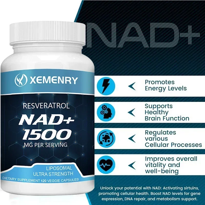 NAD+ Resveratrol Supplements 1500mg Liposomal NAD+ Supplement with Resveratrol Stamina & Healthy Aging Strength Capsules