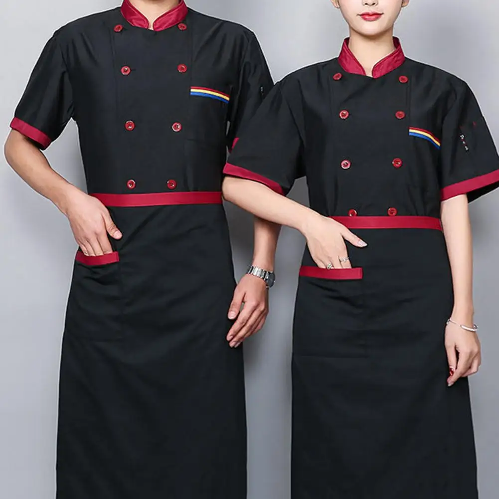 

Breathable Chef Coat Skin-touch Chef Shirt Color Matching Moisture Wicking Bakery Food Service Cook Coat Stain Proof