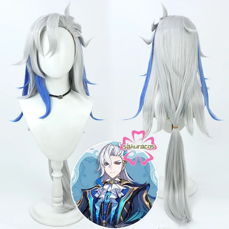 

Парик для косплея нейвиллет, термостойкие синтетические парики для косплея по мотивам игры Genshin, ударопрочные синие и белые волосы нейвиллет фонтейн