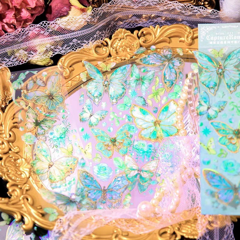 

3 шт. в упаковке, наклейки для домашних животных, романтичные красочные лазерные принадлежности для золотых бабочек, материалы для рукоделия, декоративные заметки, «сделай сам», альбом для скрапбукинга