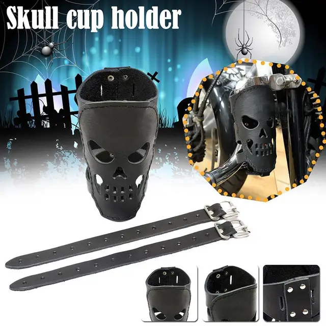 Universal Motorcycle Bicycle Bike Skull Drink Holder Support Stand Travel Accessories Sports Outdoor Bottle Leather PU Wate