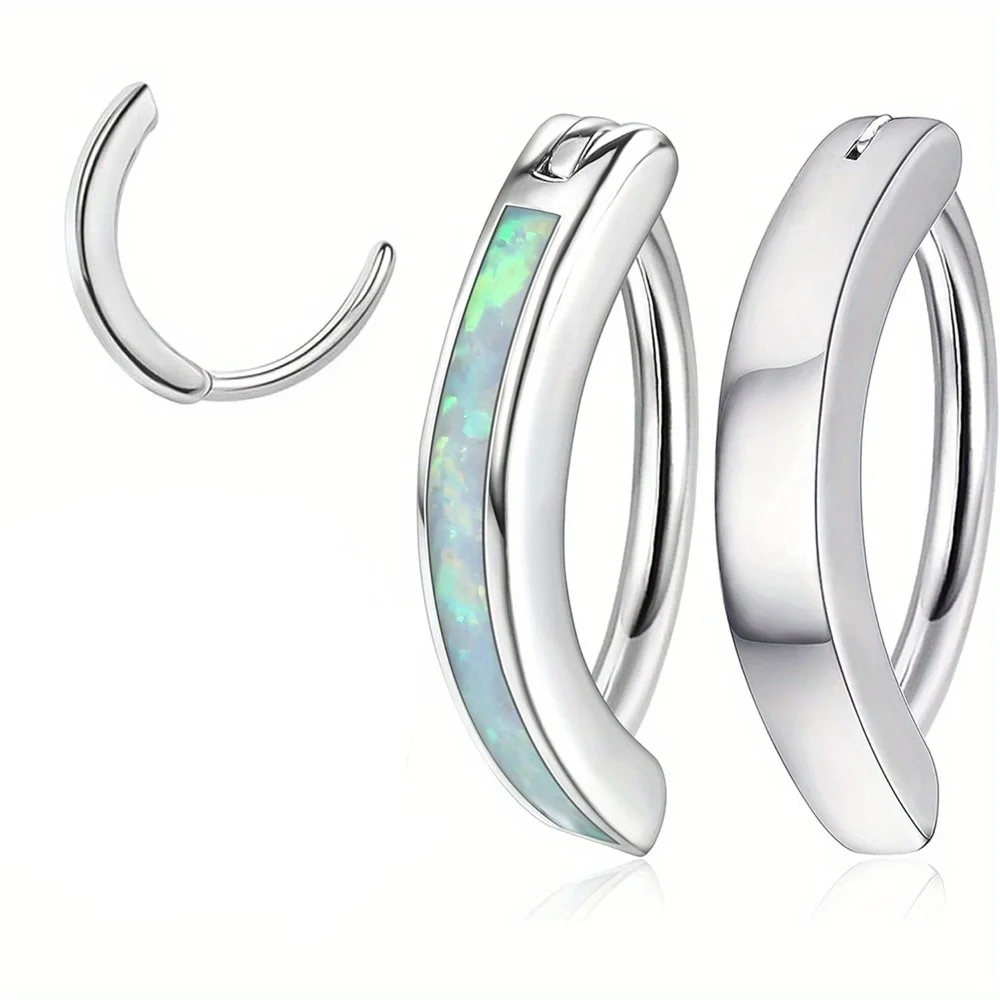 

DOLOTTA 1Pc 14G Clicker Belly Button Ring for Women Men Surgical Steel CZ Opal Belly Ring Simple Reverse Navel Ring Body Jewelry