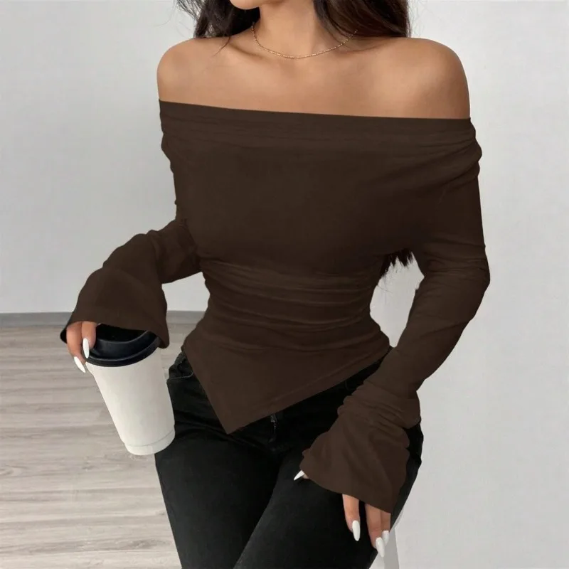 Fairycore Aesthetic V-Neck Off Shoulder Top French Vintage Ruffled Flare Sleeve T-shirt Women Sexy Slim Irregular Design Streetw 2