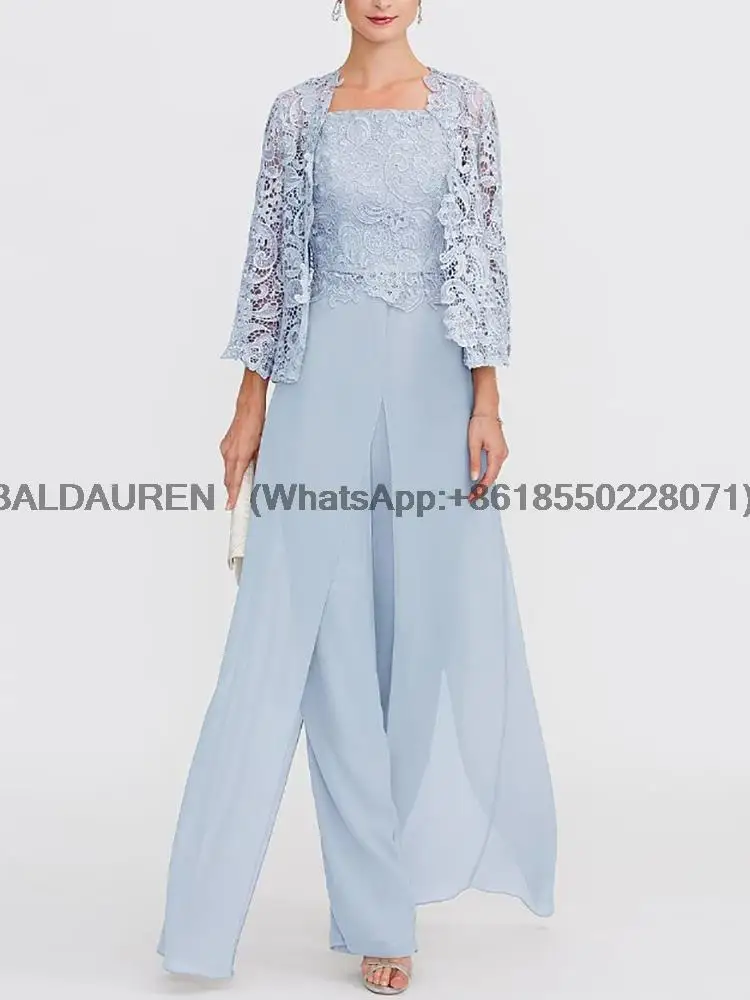 Pantsuit Mother of Bride Dress Lace Appliques Square Neck Floor-Length Wedding Party Guest customized mother bride dresses,women party dresses