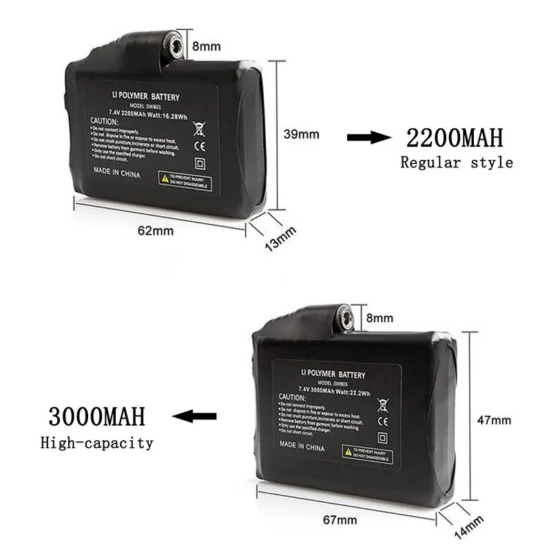 Batterie rechargeable pour Gants chauffant 7.4V 2200mAh