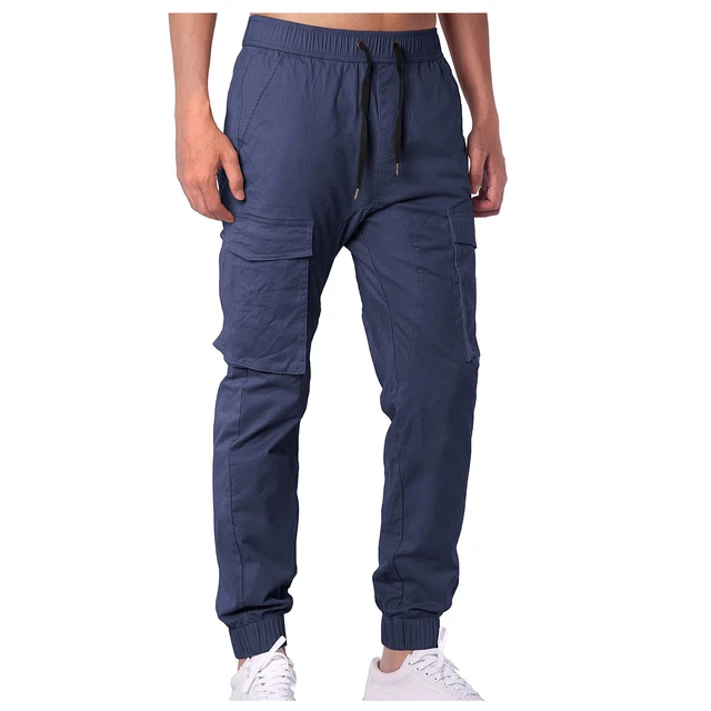 Men Pants Solid Color Minimalist Basic Casual Drawstring Trousers