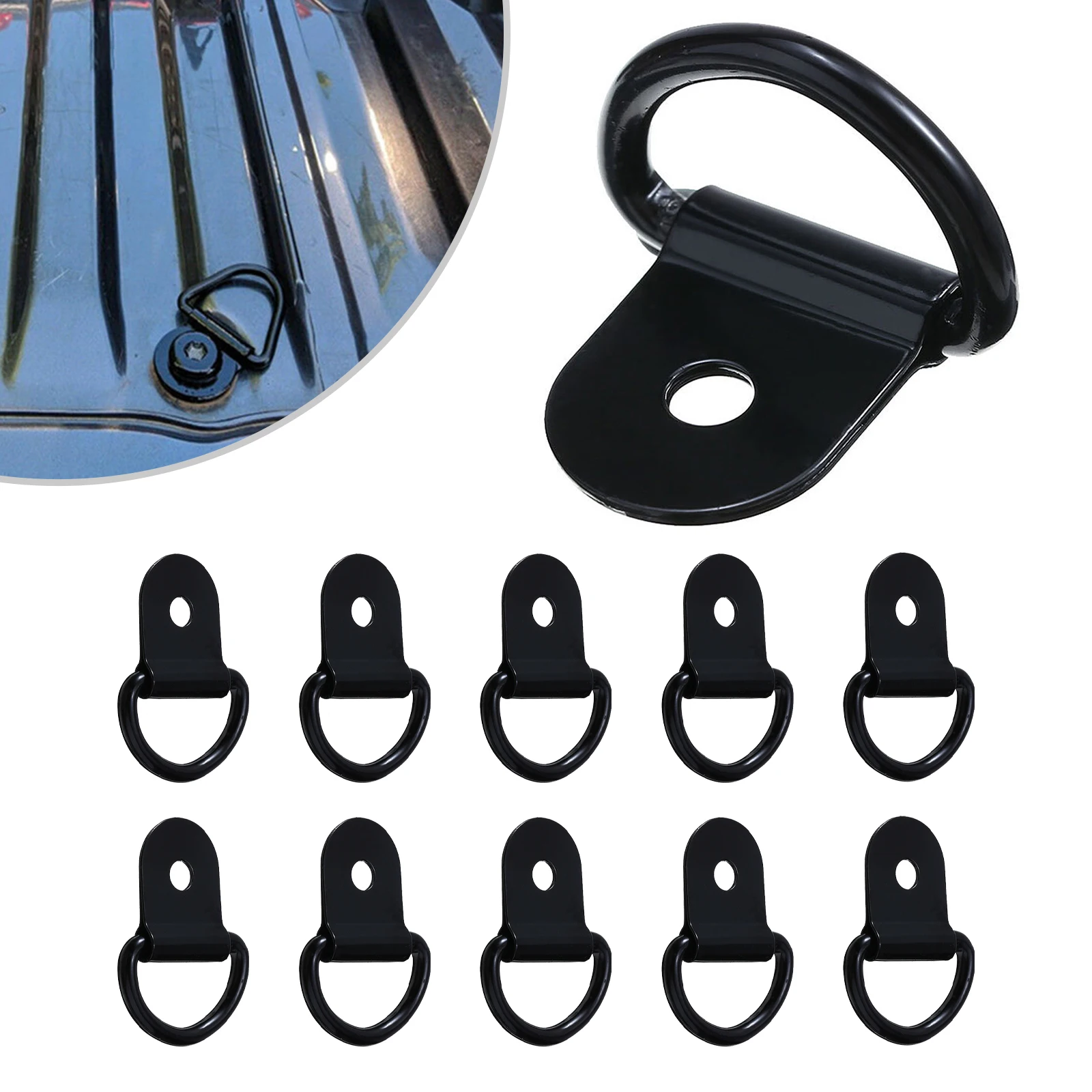 2/4/6pcs Black D Shape Pull Hook Tie Down Anchors Ring Iron Stainless Steel Cargo Tie Down Ring for Car Truck Trailers RV Boats