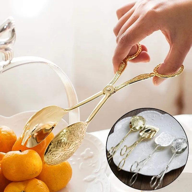 Snack Cake Clip Salad Pastry Clamp Buffet Food Tong Gold-plated Baking Barbecue Tool Vintage style Fruit Salad Cake Clip