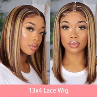 200% densité courte Bob perruques mettre en évidence droite dentelle avant perruques Blonde 13x4 Transparent dentelle avant perruque 100% cheveux humains 427 # 16Inc 3