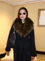 Elegant Faux Fur Lace Up Woolen Coat Women Shawl Collar Belted Waist Full Sleeve Coats Female Spring Winter Fashion Lady Outwear 5