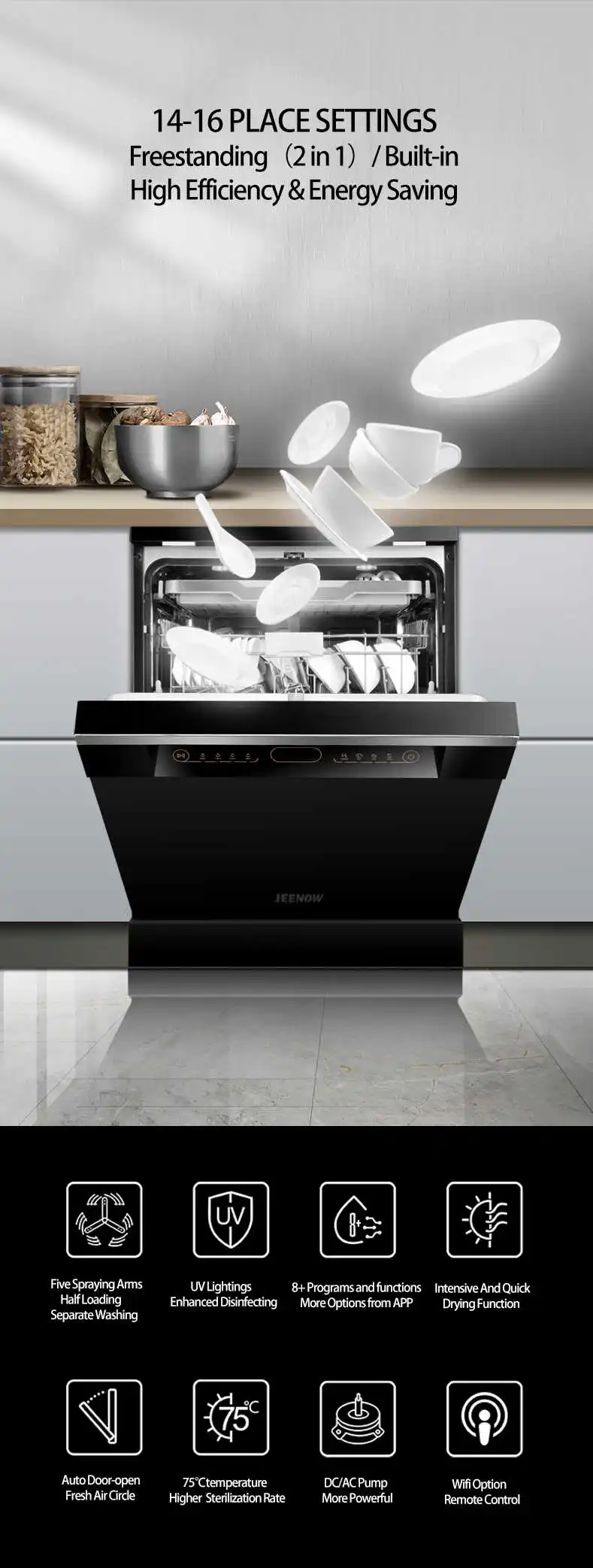 Description Picture 5 of item2024 New Design Home Restaurant Unique Foldable Racks Freestanding Dish Washing Machine Black Dishwasher