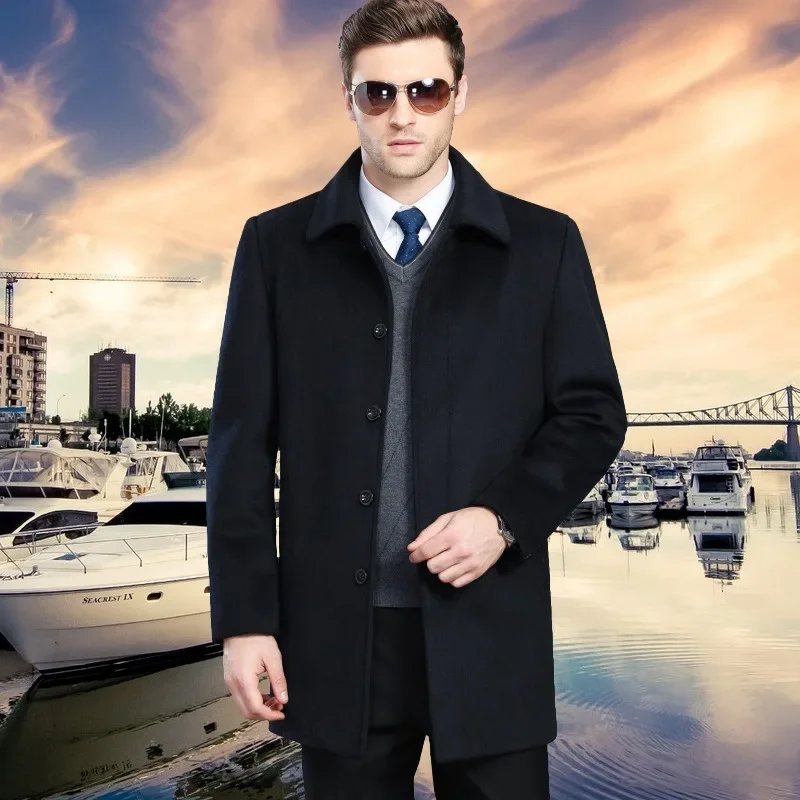 Cashmere 60% Wool Coat Men's Polo Collar Plush Thick Warm Coats for Men Business Casual Clothing Male Clothes Abrigos FCY4723 4