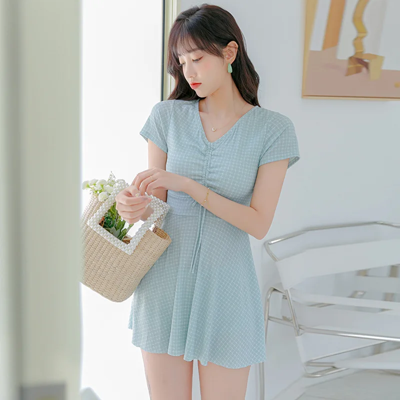 

Korean Student Conservative Thin and Beautiful 2023 Summer Hot Spring One-Piece Swimsuit Female Back Simple Hot Spring Swimsuit